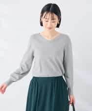 K6FAG16039 a.v.v(アー・ヴェ・ヴェ) 【WEB限定】Vネック パフスリーブ ニット【洗える/麗しニット】 ブラック