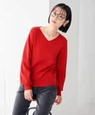 K6FAG16039 a.v.v(アー・ヴェ・ヴェ) 【WEB限定】Vネック パフスリーブ ニット【洗える/麗しニット】 ブラック