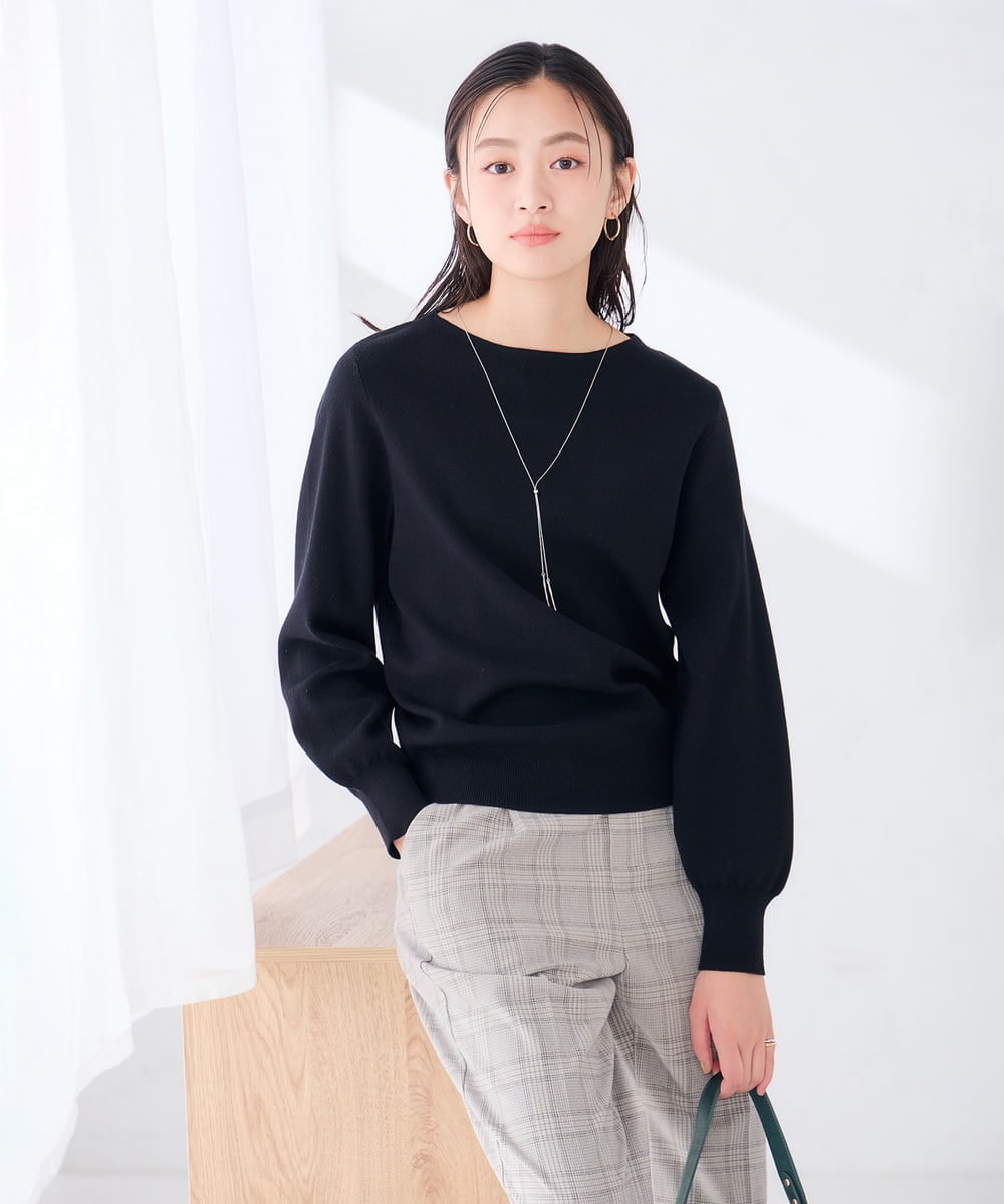 K6FAG17039 a.v.v(アー・ヴェ・ヴェ) 【WEB限定】ボートネック パフスリーブ ニット【洗える/麗しニット】 ブラック