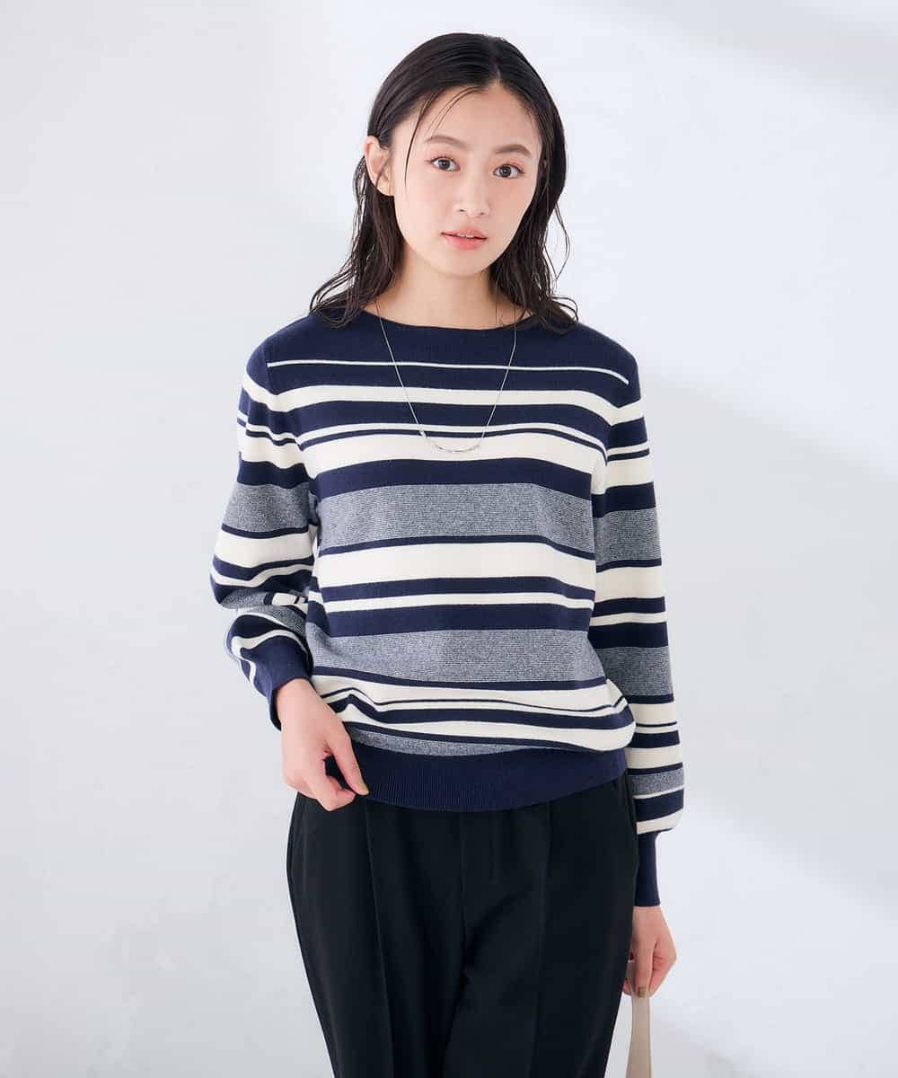 K6FAG17039 a.v.v(アー・ヴェ・ヴェ) 【WEB限定】ボートネック パフスリーブ ニット【洗える/麗しニット】 ブラック