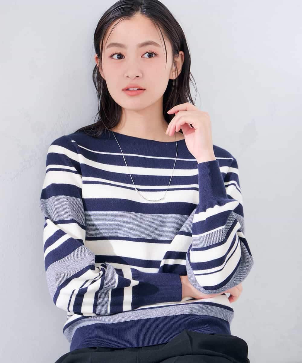 K6FAG17039 a.v.v(アー・ヴェ・ヴェ) 【WEB限定】ボートネック パフスリーブ ニット【洗える/麗しニット】 ブラック