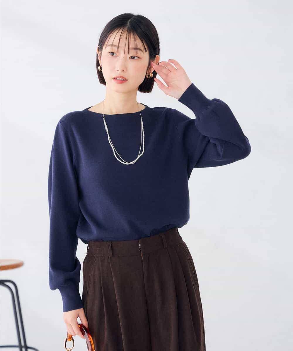 K6FAG17039 a.v.v(アー・ヴェ・ヴェ) 【WEB限定】ボートネック パフスリーブ ニット【洗える/麗しニット】 ブラック