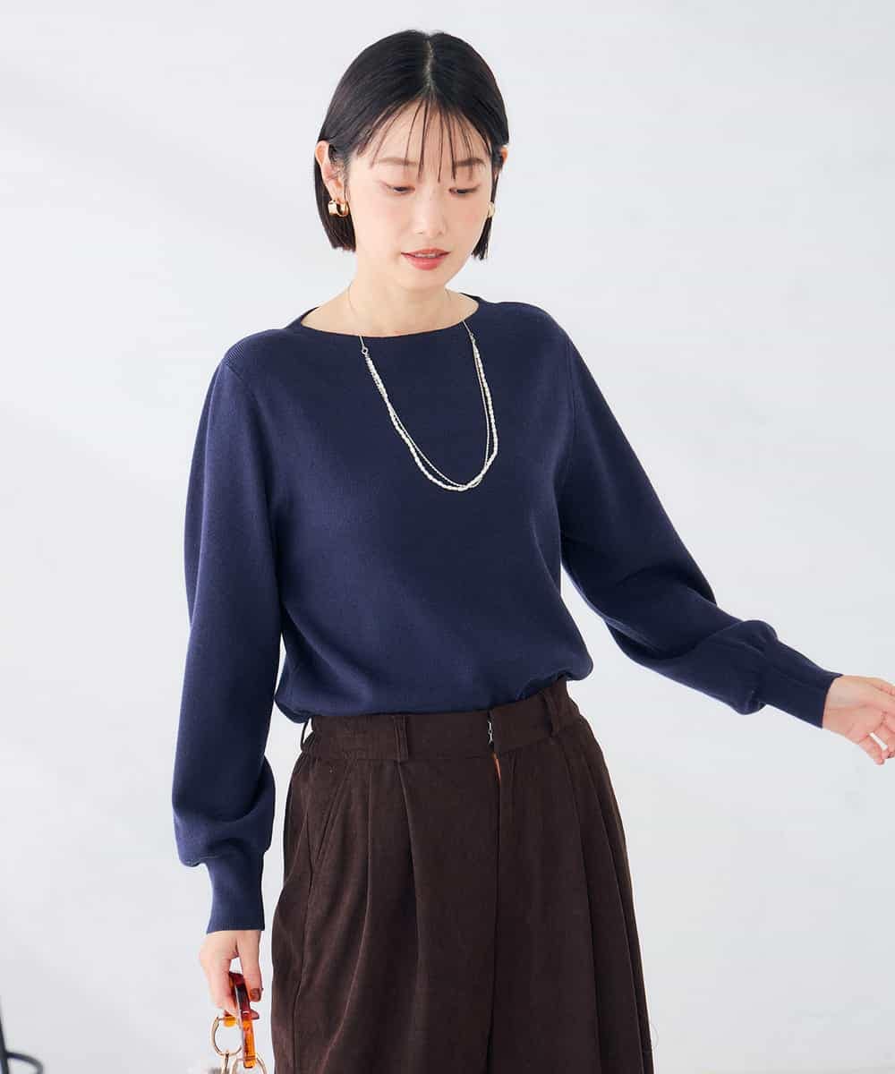 K6FAG17039 a.v.v(アー・ヴェ・ヴェ) 【WEB限定】ボートネック パフスリーブ ニット【洗える/麗しニット】 ブラック