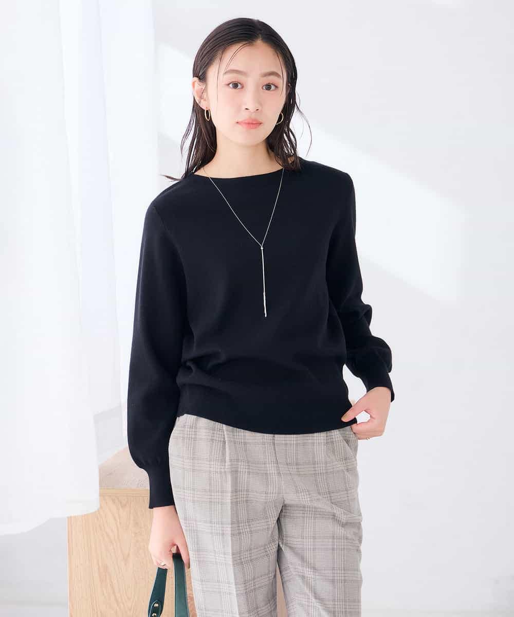 K6FAG17039 a.v.v(アー・ヴェ・ヴェ) 【WEB限定】ボートネック パフスリーブ ニット【洗える/麗しニット】 ブラック