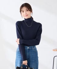 K6FAG19039 a.v.v(アー・ヴェ・ヴェ) 【WEB限定/洗える】リブ タートル ネック ニット ネイビー