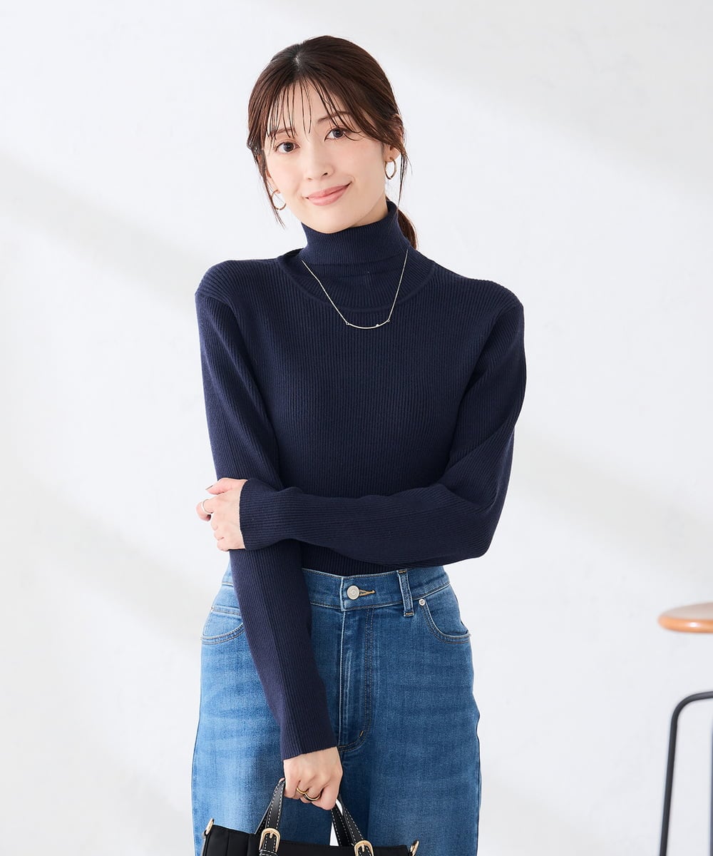 K6FAG19039 a.v.v(アー・ヴェ・ヴェ) 【WEB限定/洗える】リブ タートル ネック ニット ネイビー