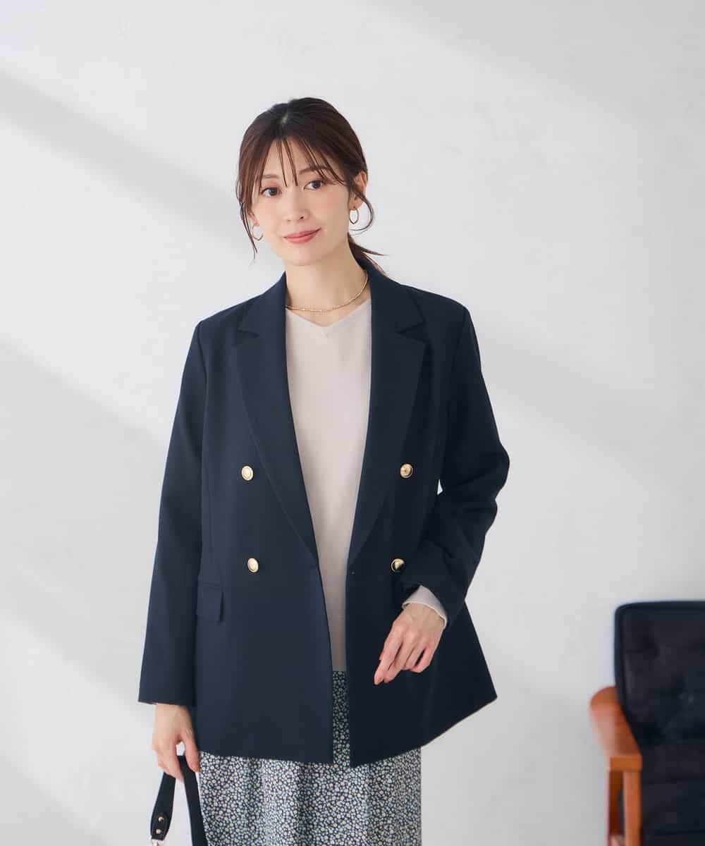 K6JAG08119 a.v.v(アー・ヴェ・ヴェ) 【WEB限定】ダブルブレスト ジャケット【洗える/裏起毛】 ネイビー