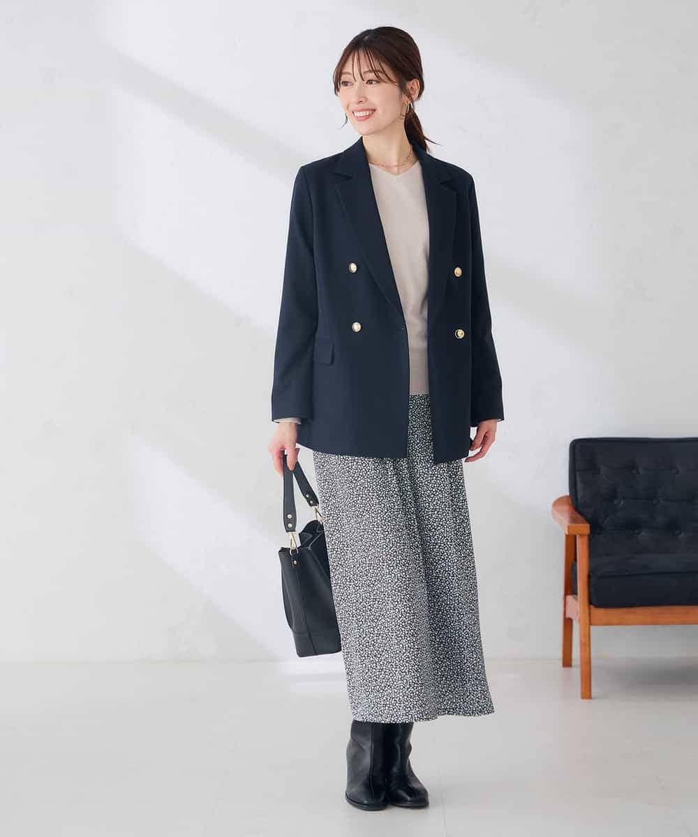 K6JAG08119 a.v.v(アー・ヴェ・ヴェ) 【WEB限定】ダブルブレスト ジャケット【洗える/裏起毛】 ネイビー