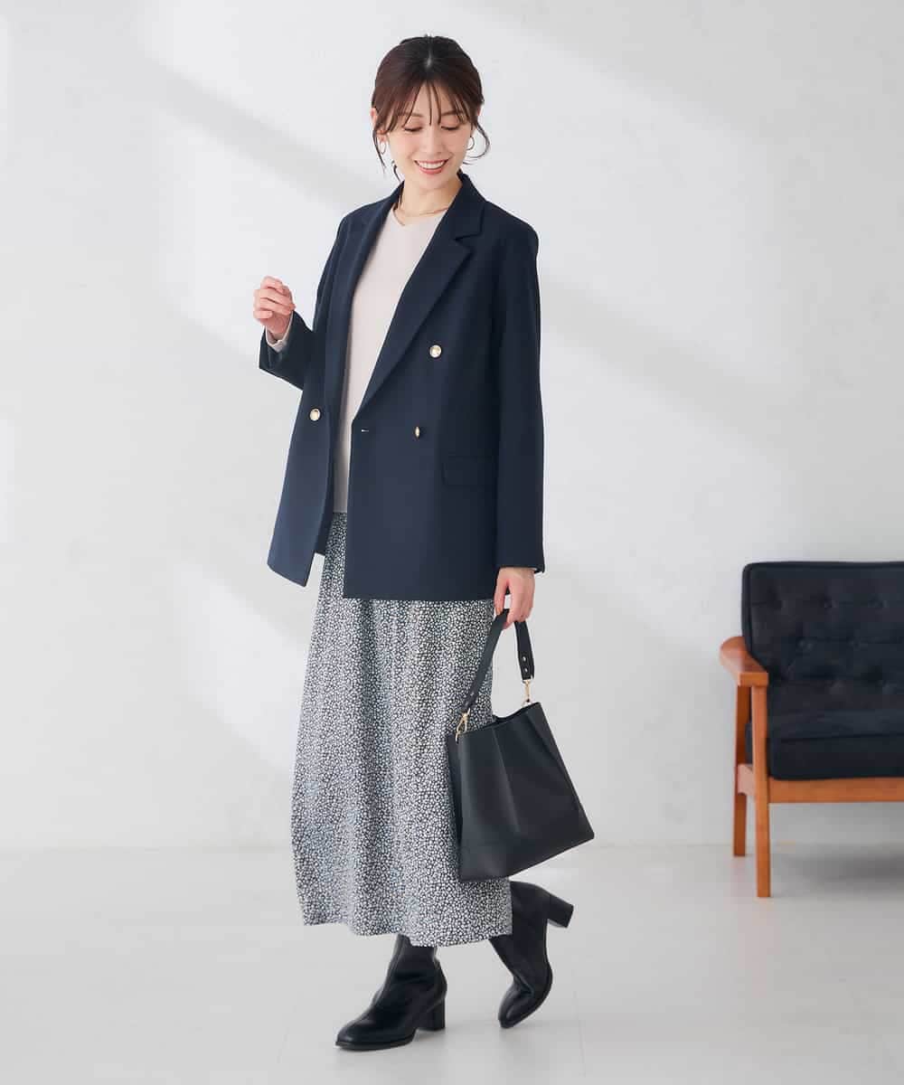 K6JAG08119 a.v.v(アー・ヴェ・ヴェ) 【WEB限定】ダブルブレスト ジャケット【洗える/裏起毛】 ネイビー