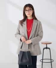 K6JAG08119 a.v.v(アー・ヴェ・ヴェ) 【WEB限定】ダブルブレスト ジャケット【洗える/裏起毛】 ネイビー