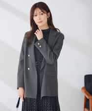 K6JAG08119 a.v.v(アー・ヴェ・ヴェ) 【WEB限定】ダブルブレスト ジャケット【洗える/裏起毛】 ネイビー