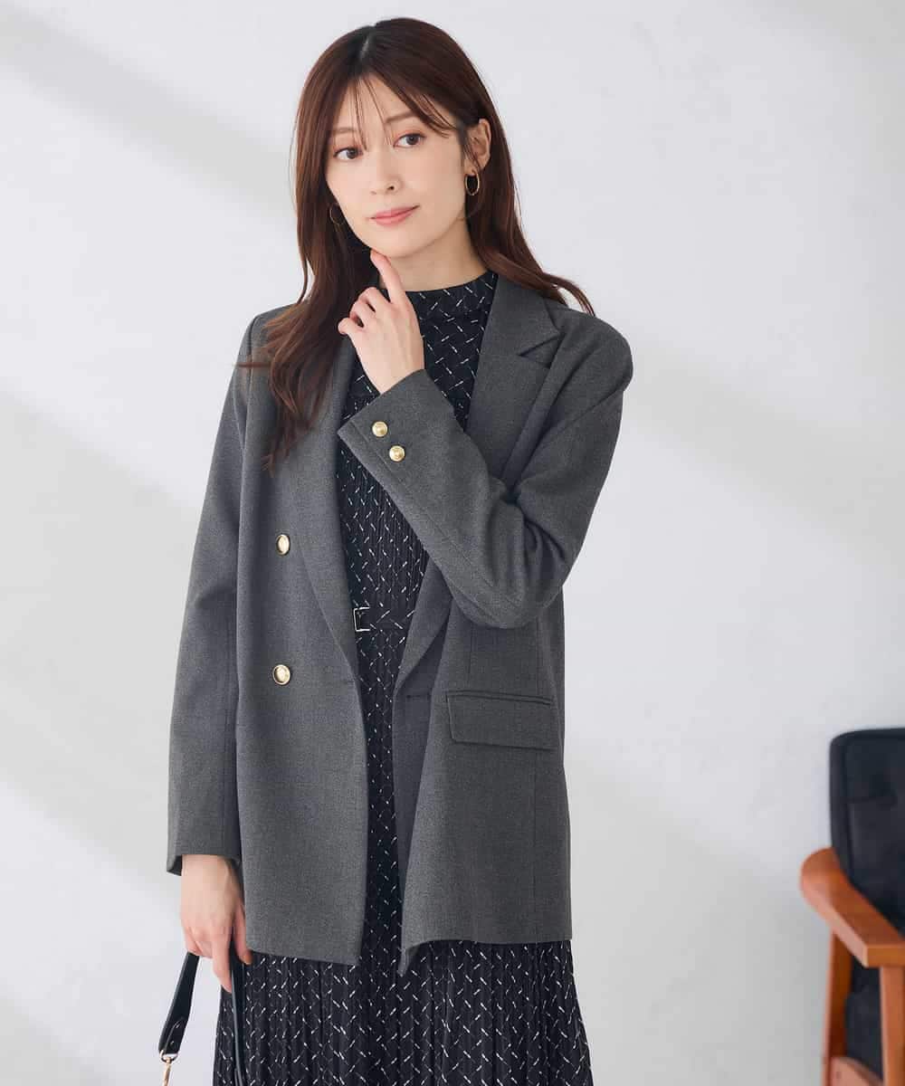 K6JAG08119 a.v.v(アー・ヴェ・ヴェ) 【WEB限定】ダブルブレスト ジャケット【洗える/裏起毛】 ネイビー