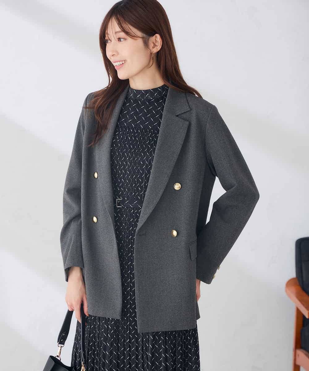 K6JAG08119 a.v.v(アー・ヴェ・ヴェ) 【WEB限定】ダブルブレスト ジャケット【洗える/裏起毛】 ネイビー