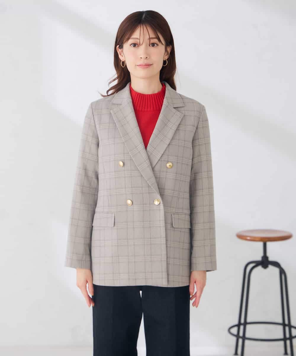 K6JAG08119 a.v.v(アー・ヴェ・ヴェ) 【WEB限定】ダブルブレスト ジャケット【洗える/裏起毛】 ネイビー