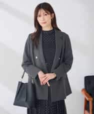 K6JAG08119 a.v.v(アー・ヴェ・ヴェ) 【WEB限定】ダブルブレスト ジャケット【洗える/裏起毛】 ダークグレー
