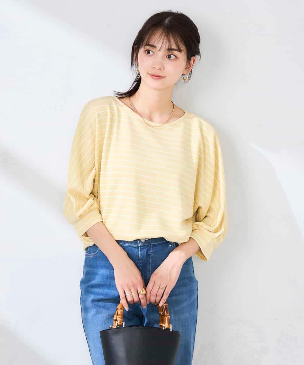 K6KFD03039 a.v.v(アー・ヴェ・ヴェ) ボーダードルマントップス【WEB限定】 ライトイエロー