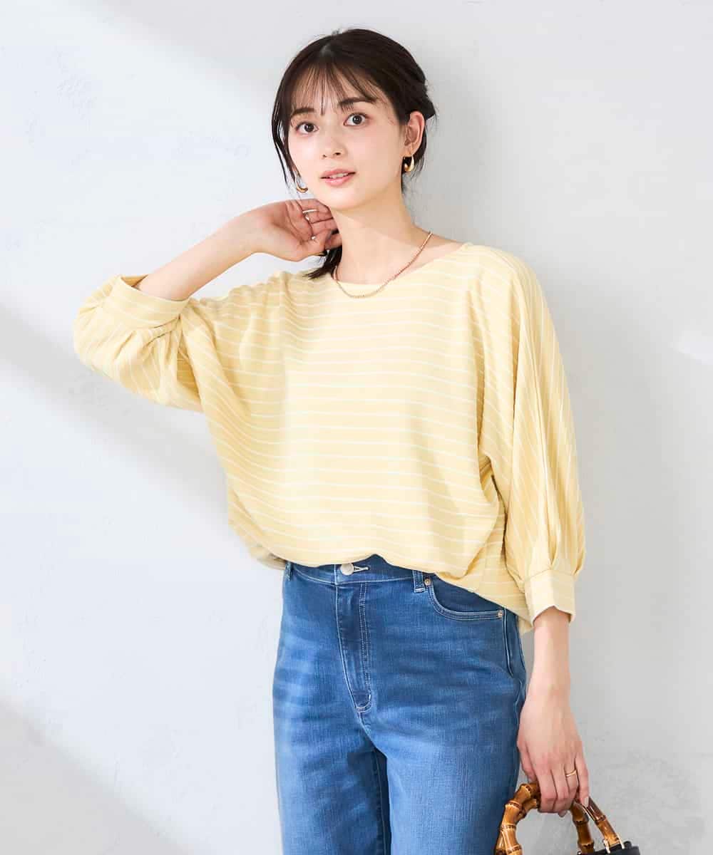 K6KFD03039 a.v.v(アー・ヴェ・ヴェ) ボーダードルマントップス【WEB限定】 ライトイエロー