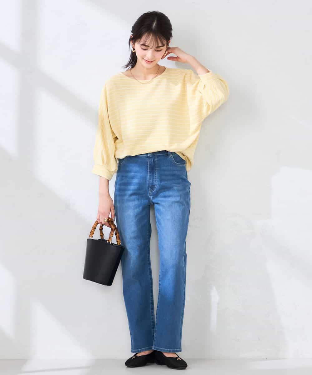 K6KFD03039 a.v.v(アー・ヴェ・ヴェ) ボーダードルマントップス【WEB限定】 ライトイエロー