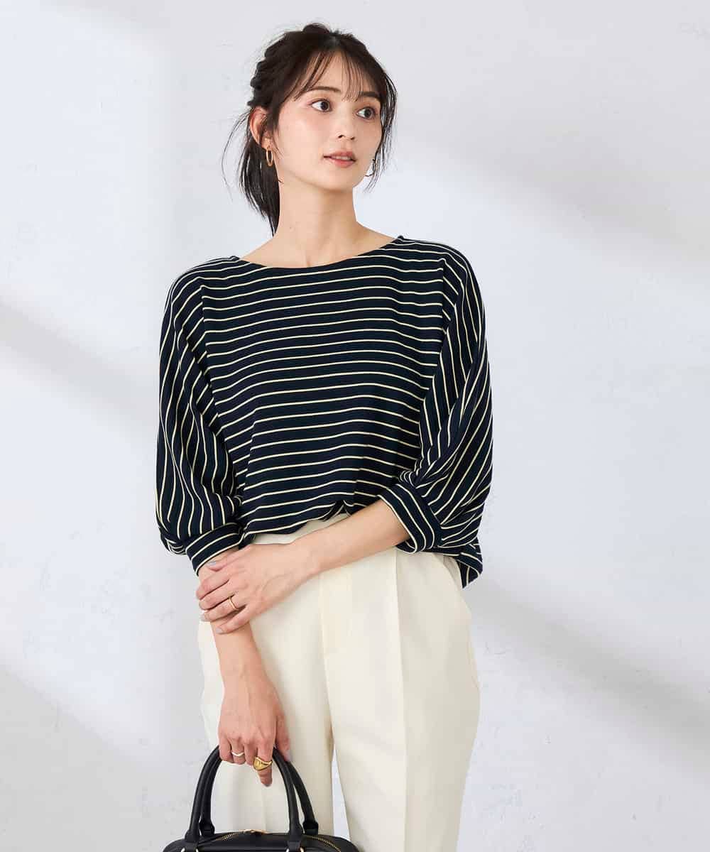 K6KFD03039 a.v.v(アー・ヴェ・ヴェ) ボーダードルマントップス【WEB限定】 ライトイエロー