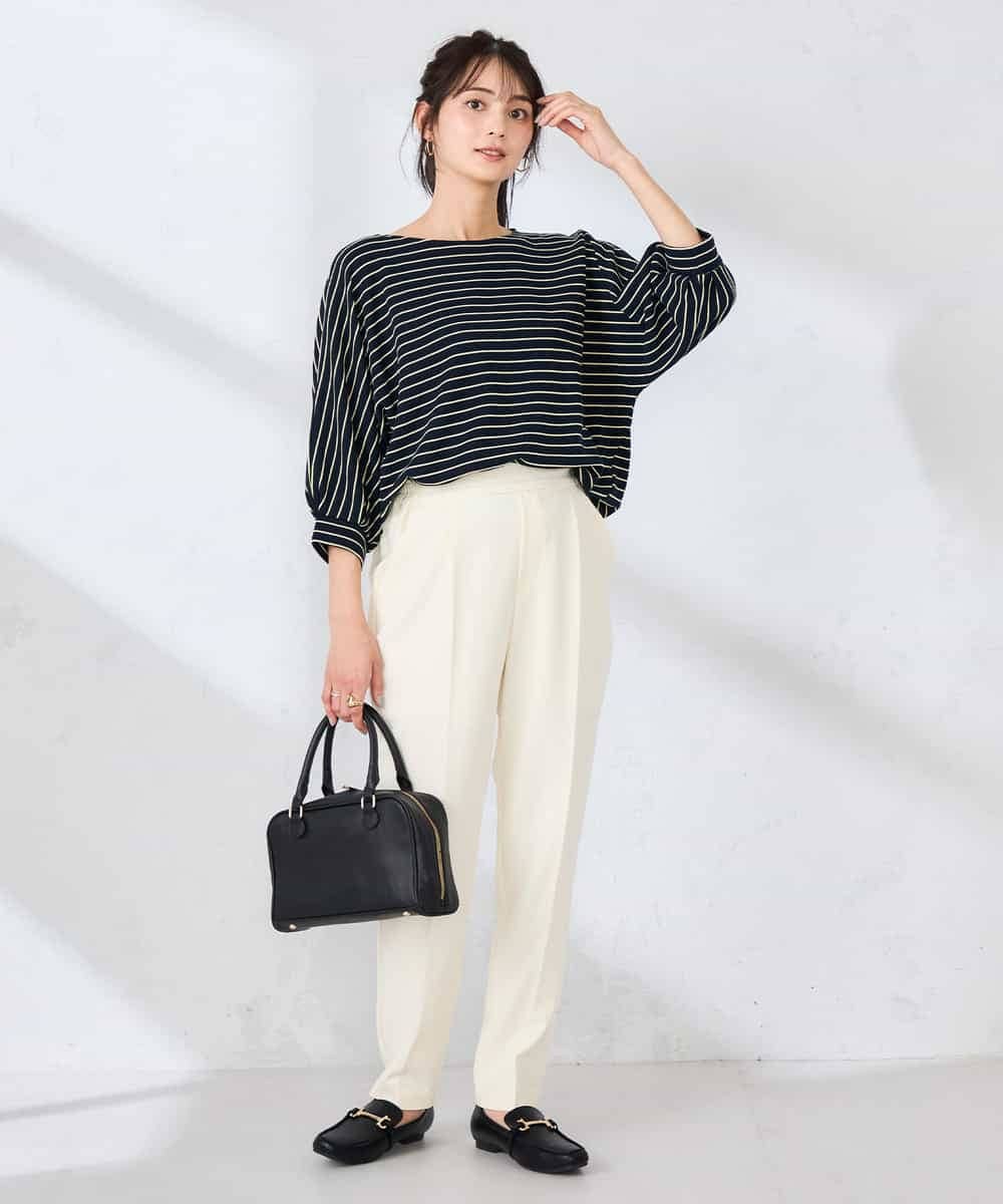 K6KFD03039 a.v.v(アー・ヴェ・ヴェ) ボーダードルマントップス【WEB限定】 ライトイエロー