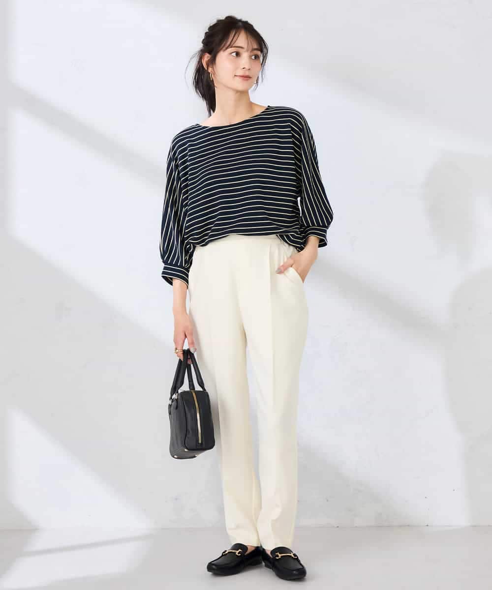 K6KFD03039 a.v.v(アー・ヴェ・ヴェ) ボーダードルマントップス【WEB限定】 ライトイエロー