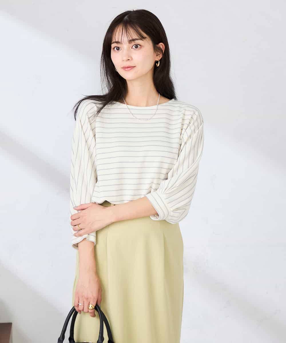 K6KFD03039 a.v.v(アー・ヴェ・ヴェ) ボーダードルマントップス【WEB限定】 ライトイエロー