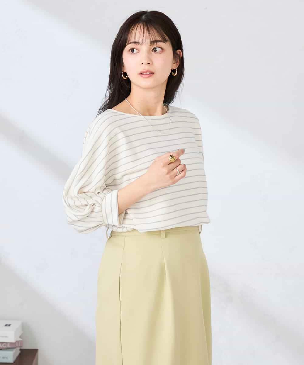 K6KFD03039 a.v.v(アー・ヴェ・ヴェ) ボーダードルマントップス【WEB限定】 ライトイエロー