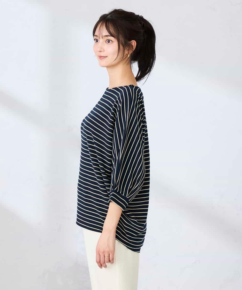 K6KFD03039 a.v.v(アー・ヴェ・ヴェ) ボーダードルマントップス【WEB限定】 ライトイエロー