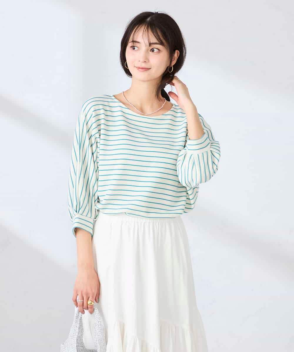 K6KFD03039 a.v.v(アー・ヴェ・ヴェ) ボーダードルマントップス【WEB限定】 グリーン