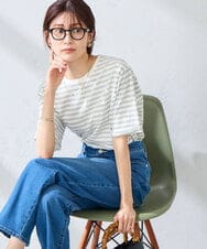 K6KGD30024 a.v.v(アー・ヴェ・ヴェ) 【接触冷感/UVカット/コットン100%/WEB限定】ロールアップハーフスリーブTシャツ アイボリー（ボーダー）