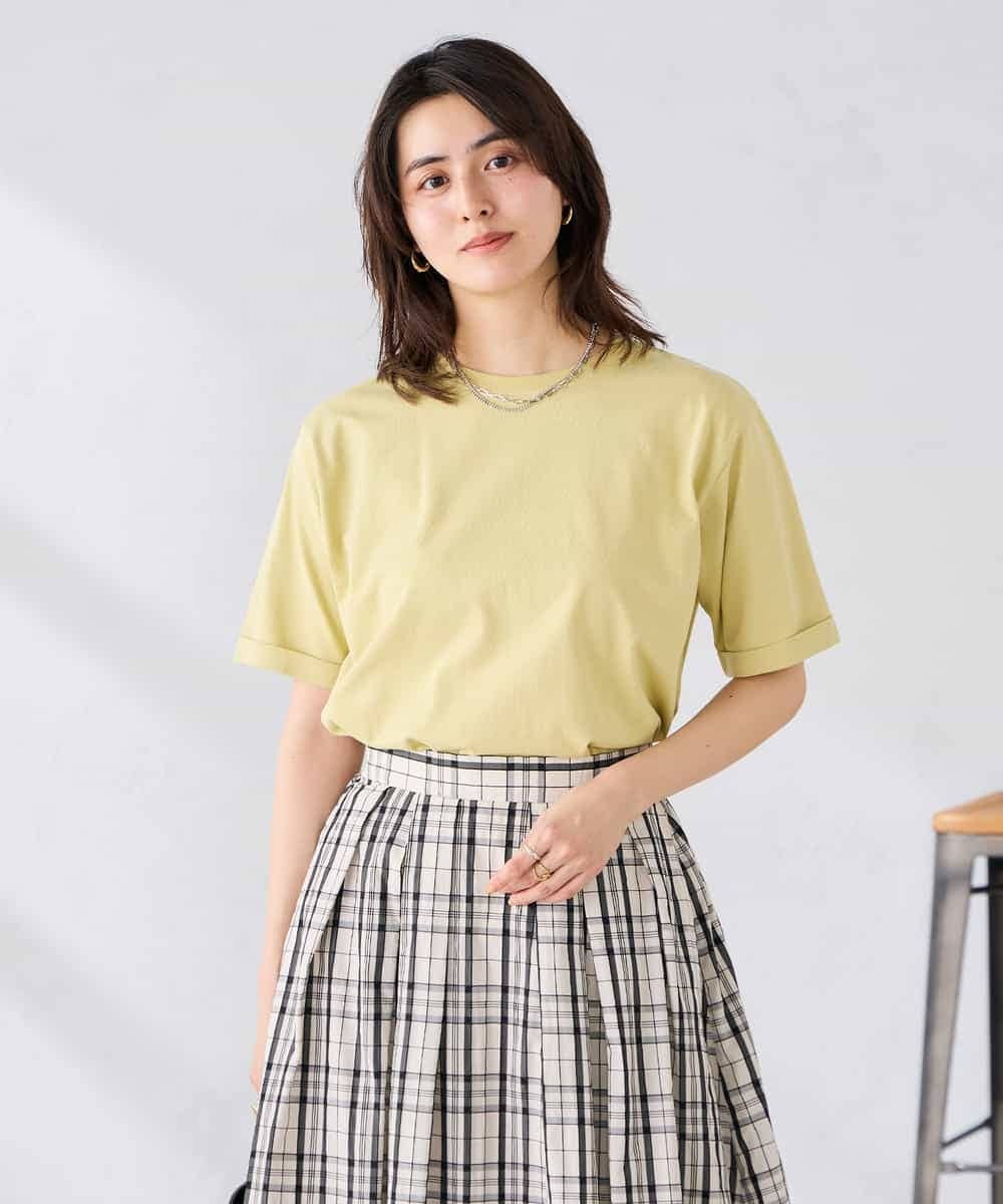 K6KGD30024 a.v.v(アー・ヴェ・ヴェ) 【接触冷感/UVカット/コットン100%/WEB限定】ロールアップハーフスリーブTシャツ ライトイエロー