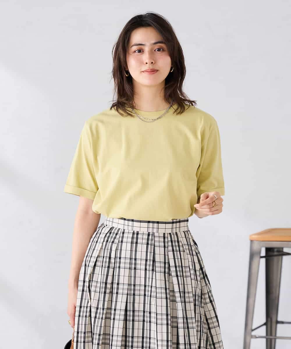 K6KGD30024 a.v.v(アー・ヴェ・ヴェ) 【接触冷感/UVカット/コットン100%/WEB限定】ロールアップハーフスリーブTシャツ ライトイエロー