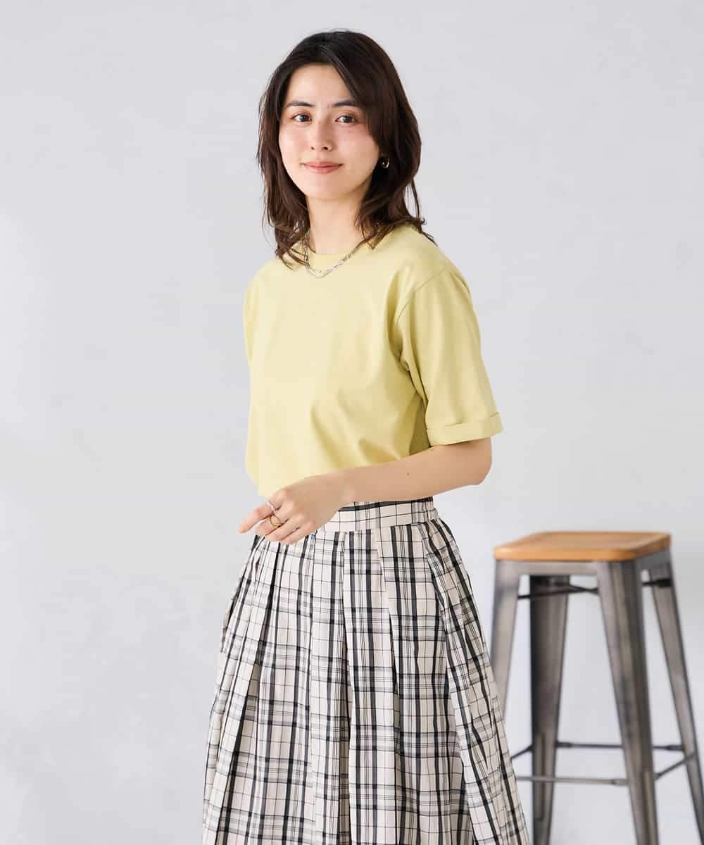 K6KGD30024 a.v.v(アー・ヴェ・ヴェ) 【接触冷感/UVカット/コットン100%/WEB限定】ロールアップハーフスリーブTシャツ ライトイエロー