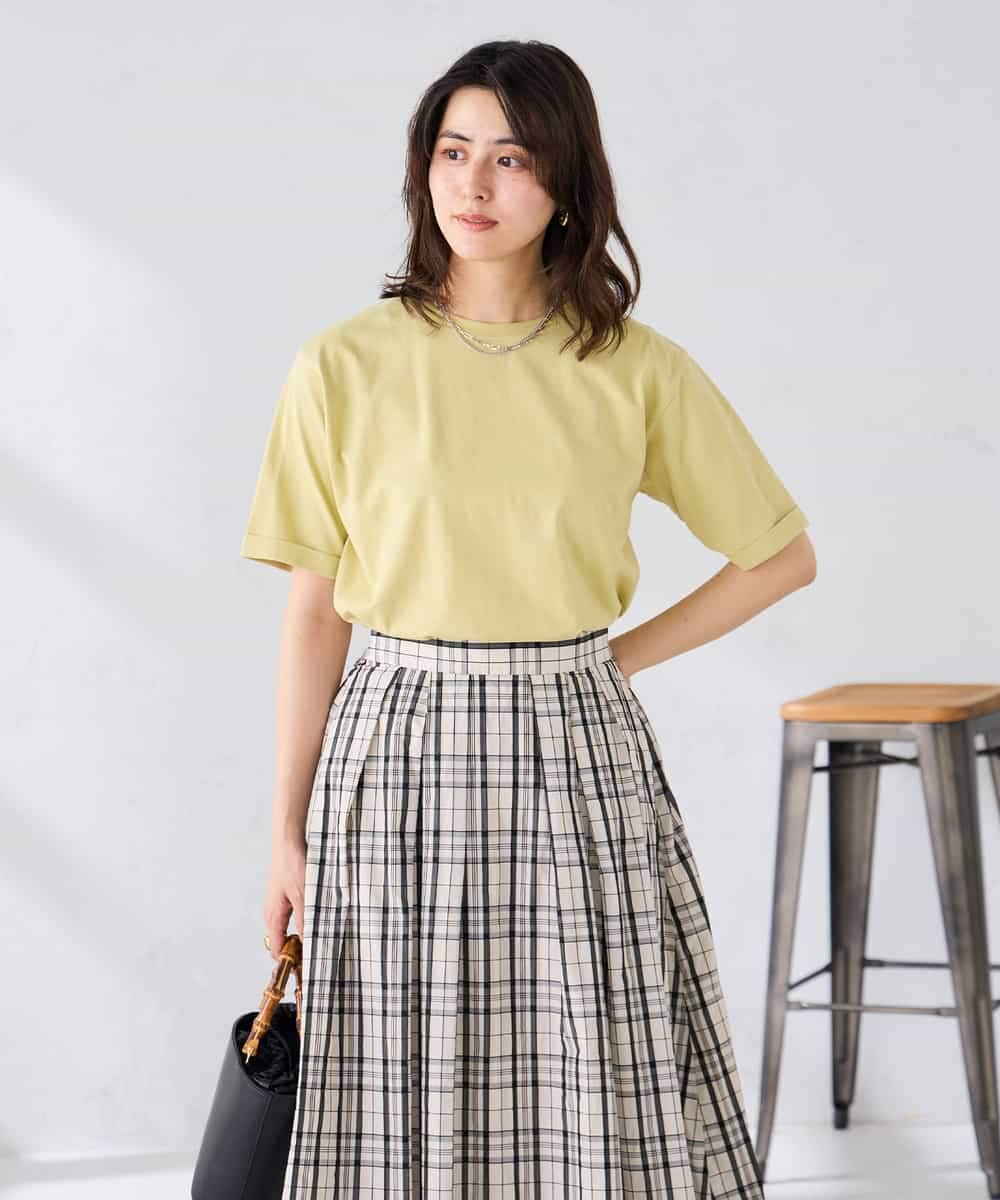 K6KGD30024 a.v.v(アー・ヴェ・ヴェ) 【接触冷感/UVカット/コットン100%/WEB限定】ロールアップハーフスリーブTシャツ ライトイエロー