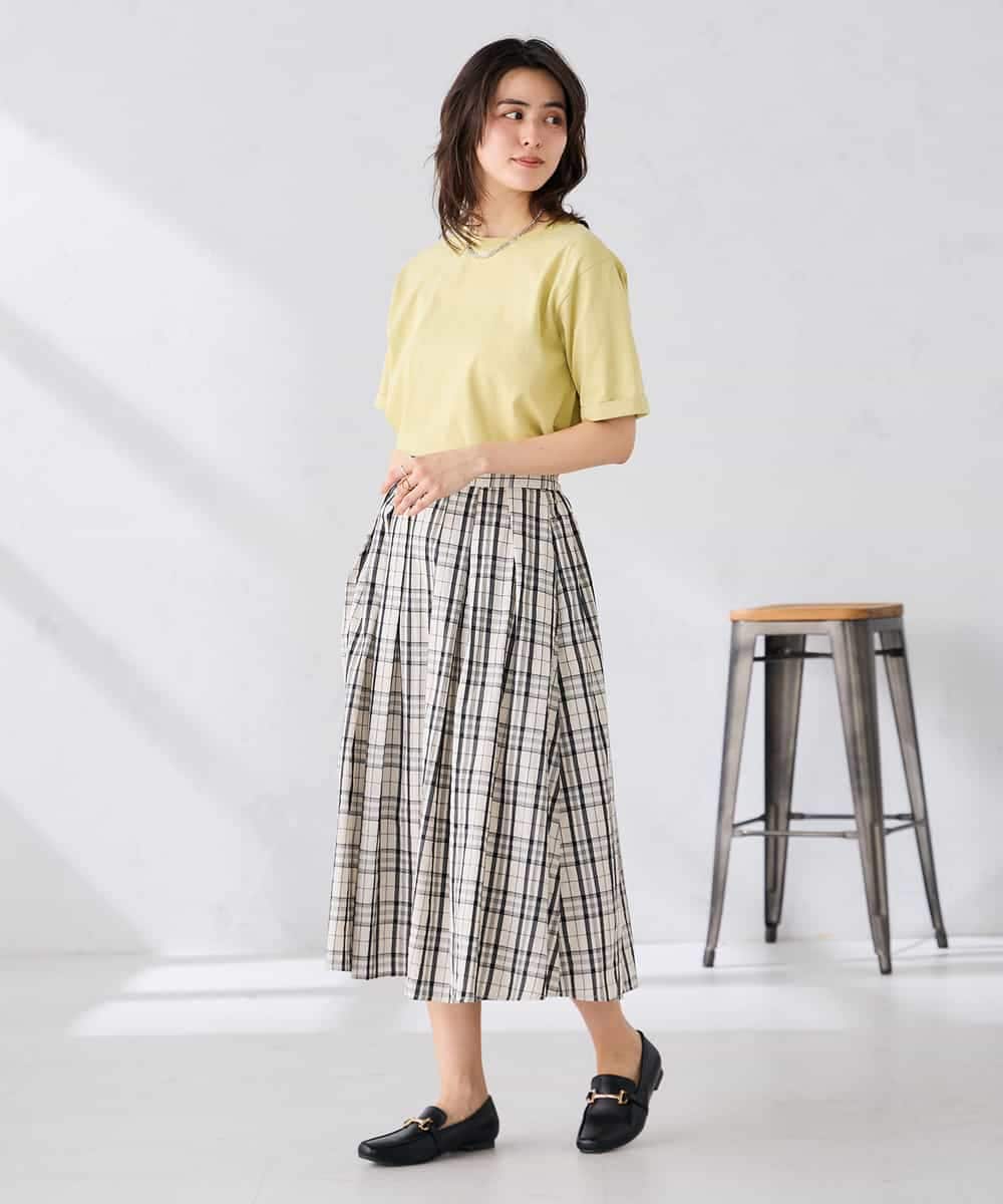 K6KGD30024 a.v.v(アー・ヴェ・ヴェ) 【接触冷感/UVカット/コットン100%/WEB限定】ロールアップハーフスリーブTシャツ ライトイエロー