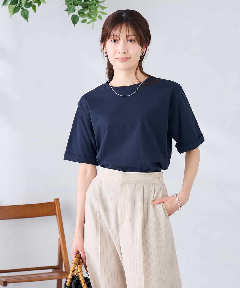 K6KGD30024 a.v.v(アー・ヴェ・ヴェ) 【接触冷感/UVカット/コットン100%/WEB限定】ロールアップハーフスリーブTシャツ ライトイエロー