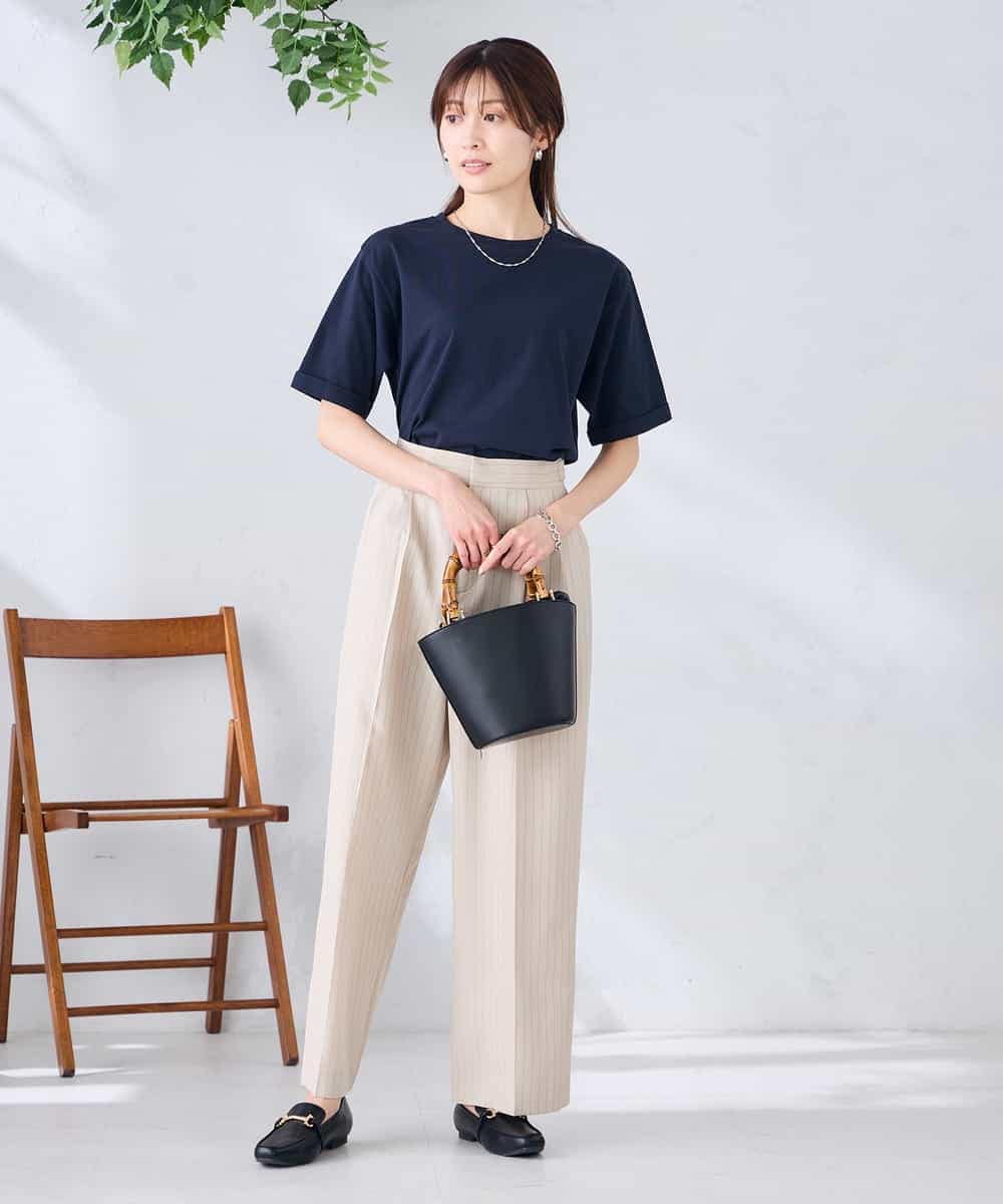 K6KGD30024 a.v.v(アー・ヴェ・ヴェ) 【接触冷感/UVカット/コットン100%/WEB限定】ロールアップハーフスリーブTシャツ ライトイエロー