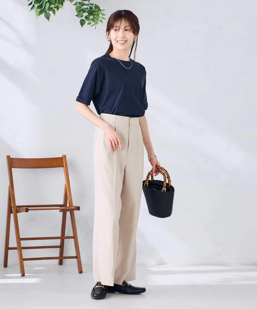 K6KGD30024 a.v.v(アー・ヴェ・ヴェ) 【接触冷感/UVカット/コットン100%/WEB限定】ロールアップハーフスリーブTシャツ ライトイエロー