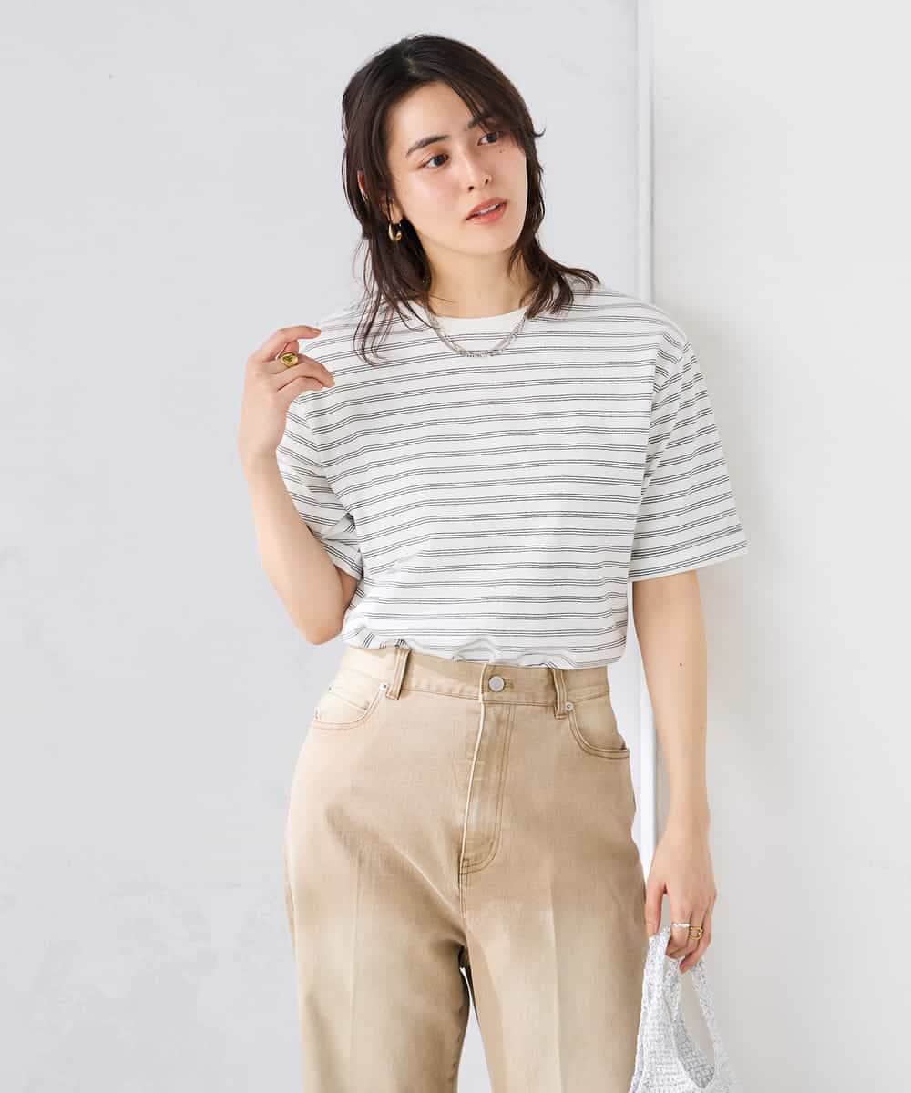 K6KGD30024 a.v.v(アー・ヴェ・ヴェ) 【接触冷感/UVカット/コットン100%/WEB限定】ロールアップハーフスリーブTシャツ ライトイエロー