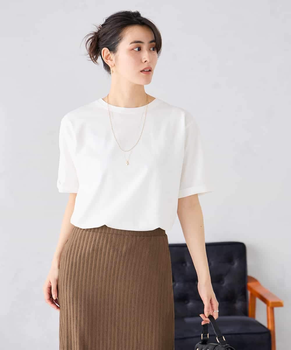 K6KGD30024 a.v.v(アー・ヴェ・ヴェ) 【接触冷感/UVカット/コットン100%/WEB限定】ロールアップハーフスリーブTシャツ ライトイエロー