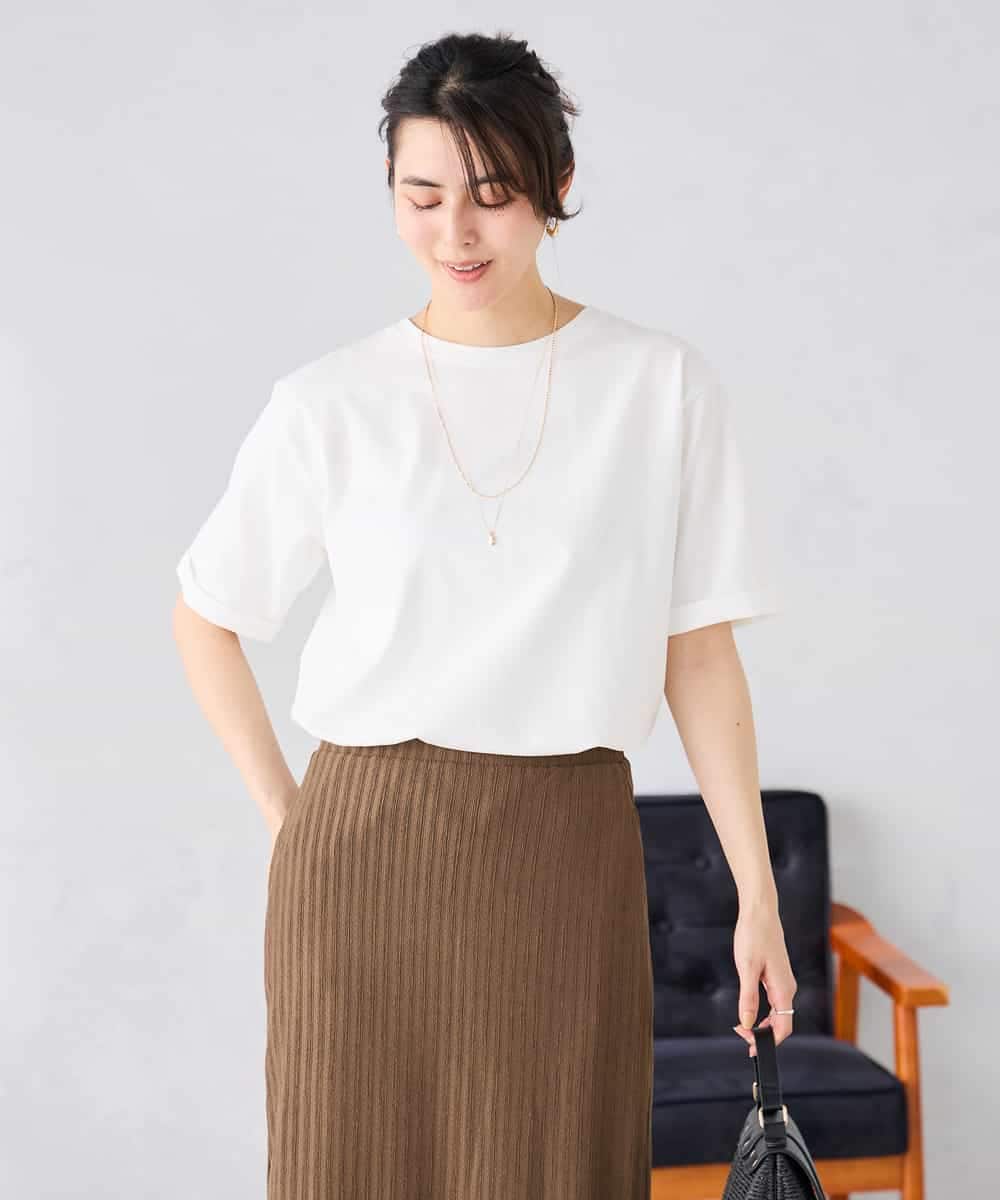 K6KGD30024 a.v.v(アー・ヴェ・ヴェ) 【接触冷感/UVカット/コットン100%/WEB限定】ロールアップハーフスリーブTシャツ ライトイエロー