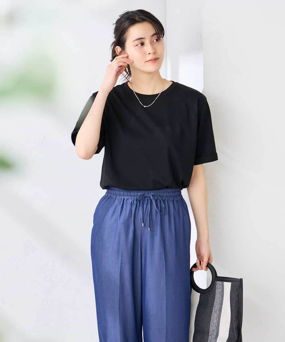 K6KGD30024 a.v.v(アー・ヴェ・ヴェ) 【接触冷感/UVカット/コットン100%/WEB限定】ロールアップハーフスリーブTシャツ ライトイエロー