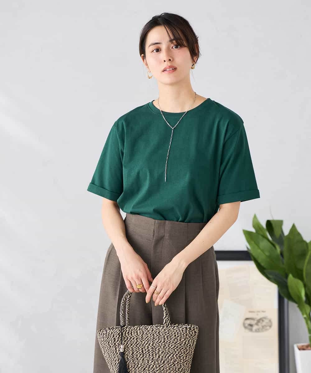 K6KGD30024 a.v.v(アー・ヴェ・ヴェ) 【接触冷感/UVカット/コットン100%/WEB限定】ロールアップハーフスリーブTシャツ グリーン