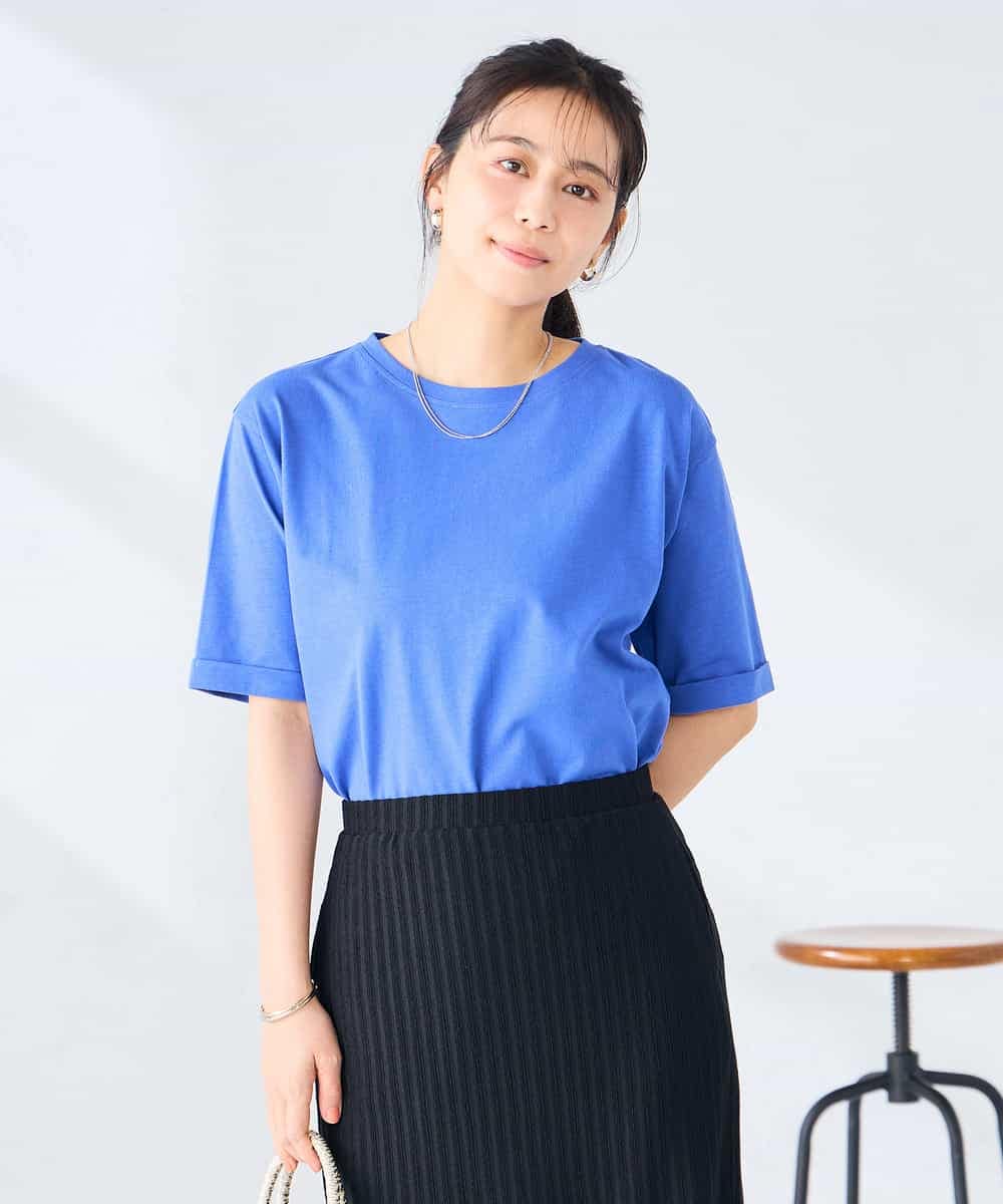 K6KGD30024 a.v.v(アー・ヴェ・ヴェ) 【接触冷感/UVカット/コットン100%/WEB限定】ロールアップハーフスリーブTシャツ ブルー