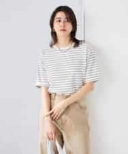 K6KGD30024 a.v.v(アー・ヴェ・ヴェ) 【接触冷感/UVカット/コットン100%/WEB限定】ロールアップハーフスリーブTシャツ アイボリー（ボーダー）