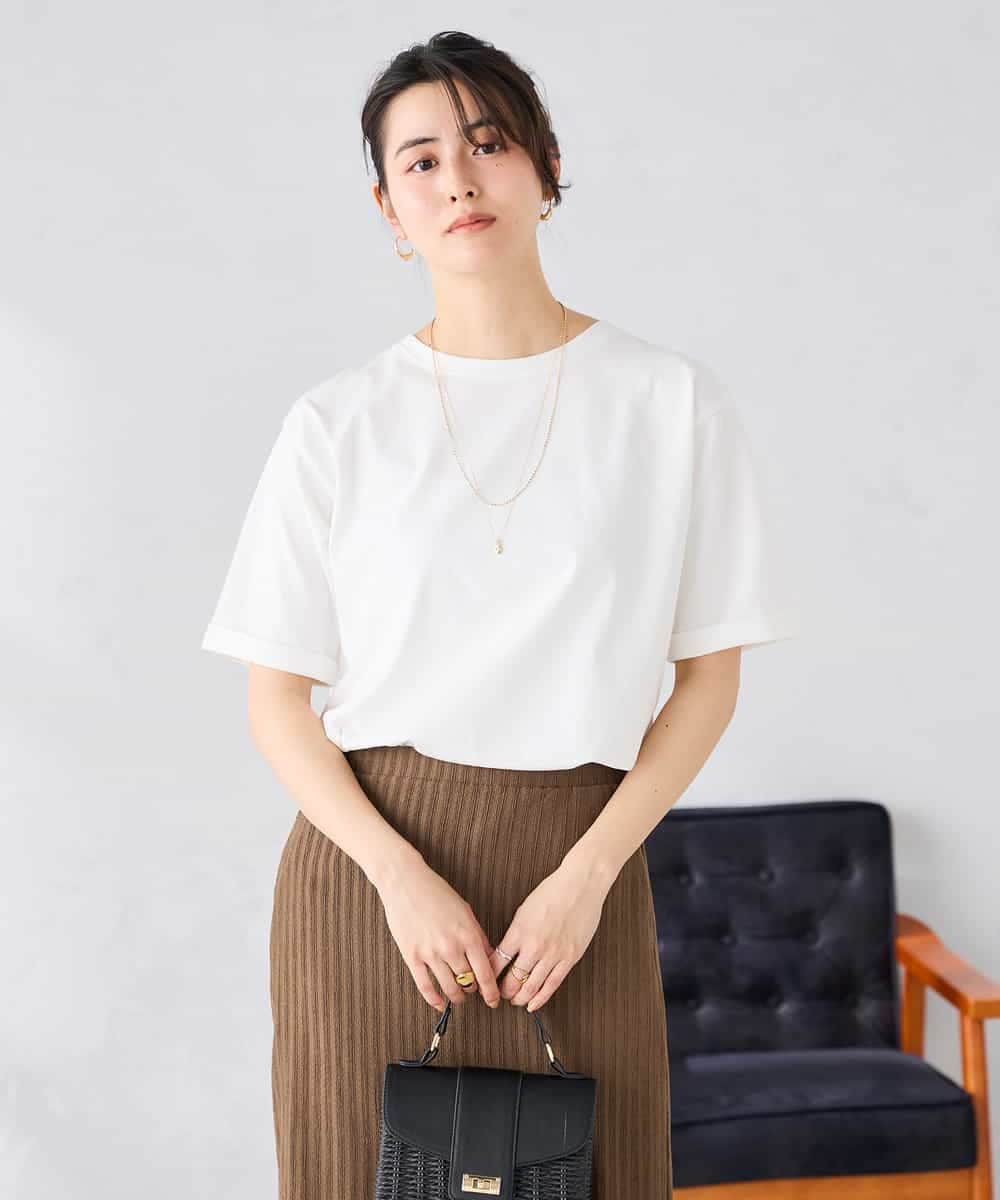 K6KGD30024 a.v.v(アー・ヴェ・ヴェ) 【接触冷感/UVカット/コットン100%/WEB限定】ロールアップハーフスリーブTシャツ ホワイト