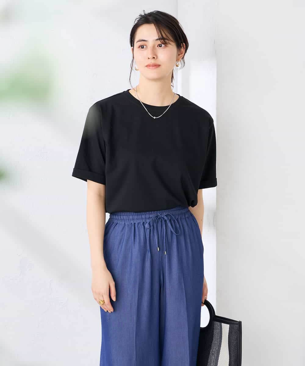 K6KGD30024 a.v.v(アー・ヴェ・ヴェ) 【接触冷感/UVカット/コットン100%/WEB限定】ロールアップハーフスリーブTシャツ ブラック