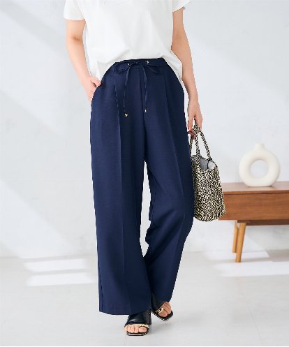 K6LFD71049  【WEB限定/支持率NO.1/イージーケア/ストレッチ】スッキリ見えウエストハトメワイドンツ