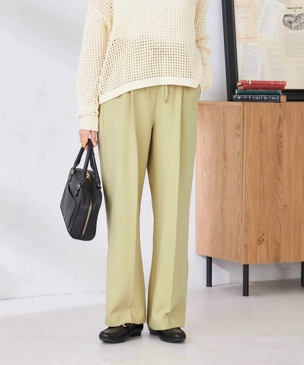 K6LFD71049 a.v.v(アー・ヴェ・ヴェ) 【WEB限定/支持率NO.1/イージーケア/ストレッチ】スッキリ見えウエストハトメワイドンツ ライトグリーン