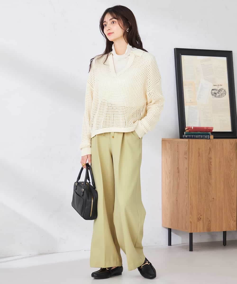 K6LFD71049 a.v.v(アー・ヴェ・ヴェ) 【WEB限定/支持率NO.1/イージーケア/ストレッチ】スッキリ見えウエストハトメワイドンツ ブラック